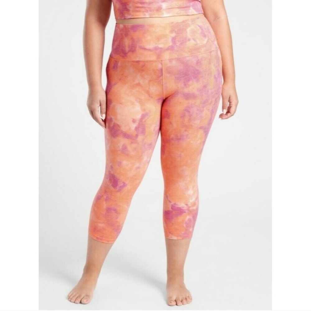 Athleta Pants Salutation Stash Pocket Capri Coral 1X II Tights Plus